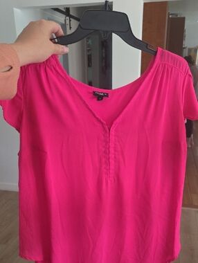 torrid Hot Pink V-Neck Short Sleeve Blouse